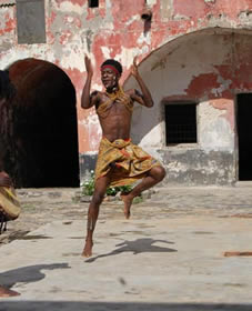 The dancers of Freedom from African Footrpint International, at Fort William, Anomabo, Ghana